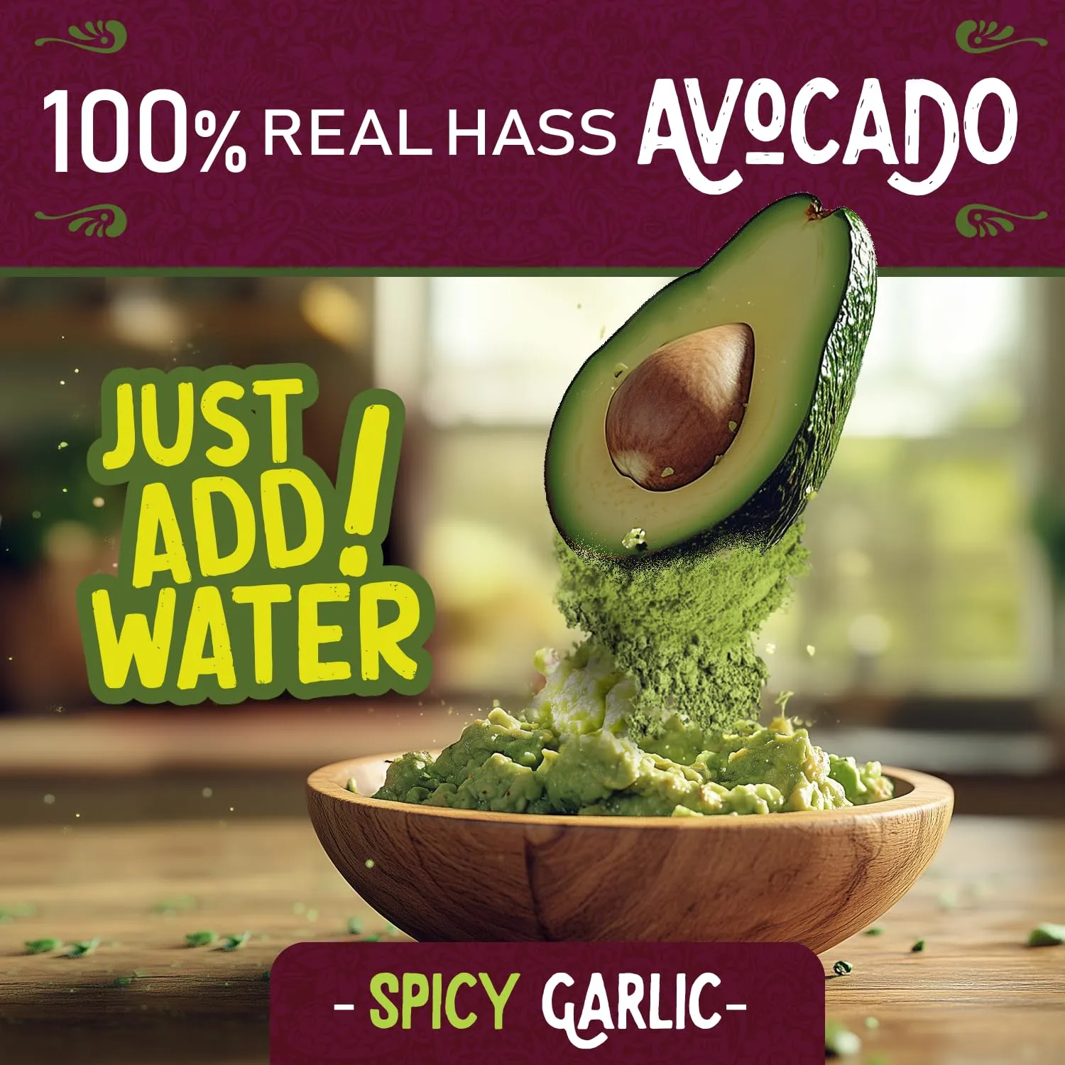 WAKS & SNACKS Freeze Dried Guacamole Spicy Garlic | 100% Fresh Hass Avocados, Perfect for Chips | Energizes Camping & Hiking Meals | Vegan, Gluten-Free Guac Dip | 2 Avocados | 2 oz, 1-Pack