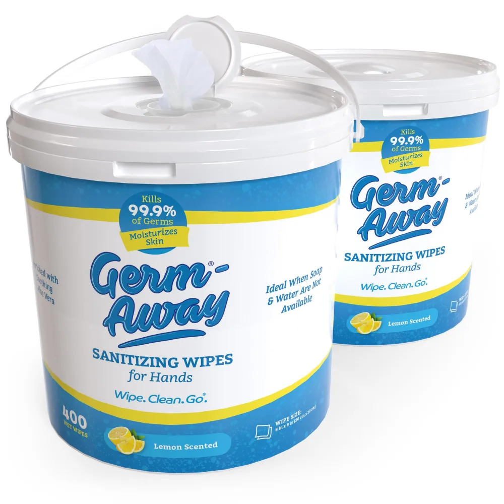 Hand Sanitizer - 400ct Plant Based Antibacterial Hand Wipes, Sanitizing Wet Wipes with Lemon Scent, Bulk Size in Reusable Dispensing Bucket, Hand Wipes with Aloe Vera, (Pack of 2)
