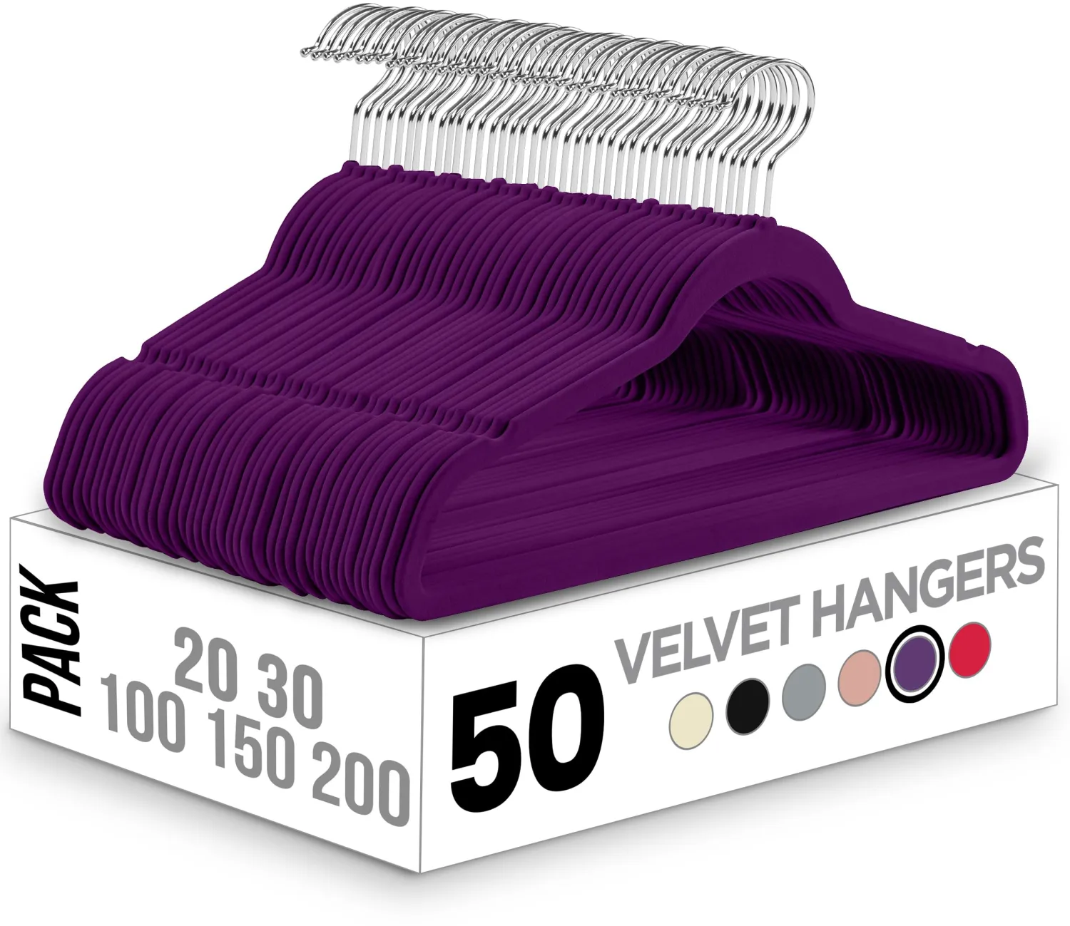 Utopia Home Velvet Hangers 50 Pack - Non-Slip Clothes Hanger Purple with 360 Degree Rotatable Hook - Heavy Duty Coat Hanger - Pants Hangers