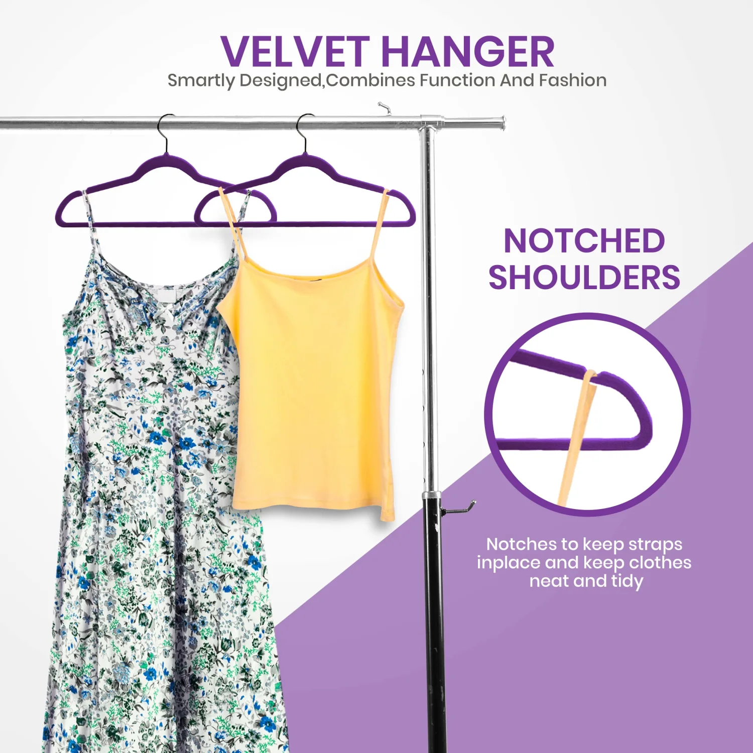 Utopia Home Velvet Hangers 50 Pack - Non-Slip Clothes Hanger Purple with 360 Degree Rotatable Hook - Heavy Duty Coat Hanger - Pants Hangers