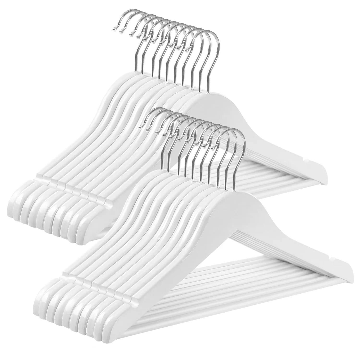 SONGMICS Kids Wooden Hangers 20 Pack, Solid Wood Baby Hangers, Children's Coat Hangers with Pants Bar, Shoulder Notches, Swivel Hooks, 12.6 x 7.5 Inches, White and Silver UCRW006W20