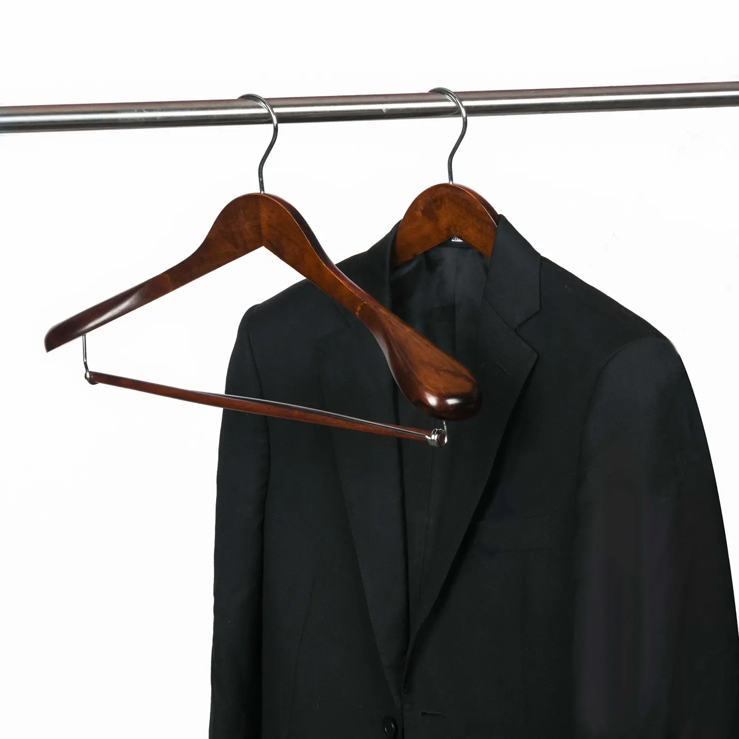 Luxury Wide Shoulder Wooden Hangers 2 Pack, with Locking Bar, Smooth Retro Finish Wood Suit Hanger Coat Hanger for Closet, Holds Up to 20lbs, 360° Swivel Hook, for Jacket, Dress Heavy Clothes Hangers