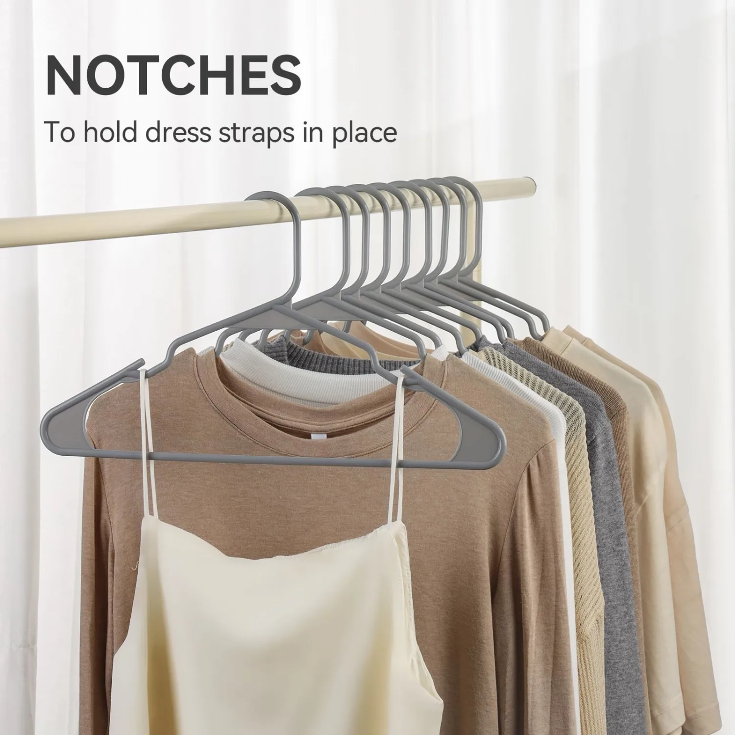 Plastic Hangers - 50 Pack,Durable Space Saving Hangers for Everyday Use and Dorm Room Essentials - Grey