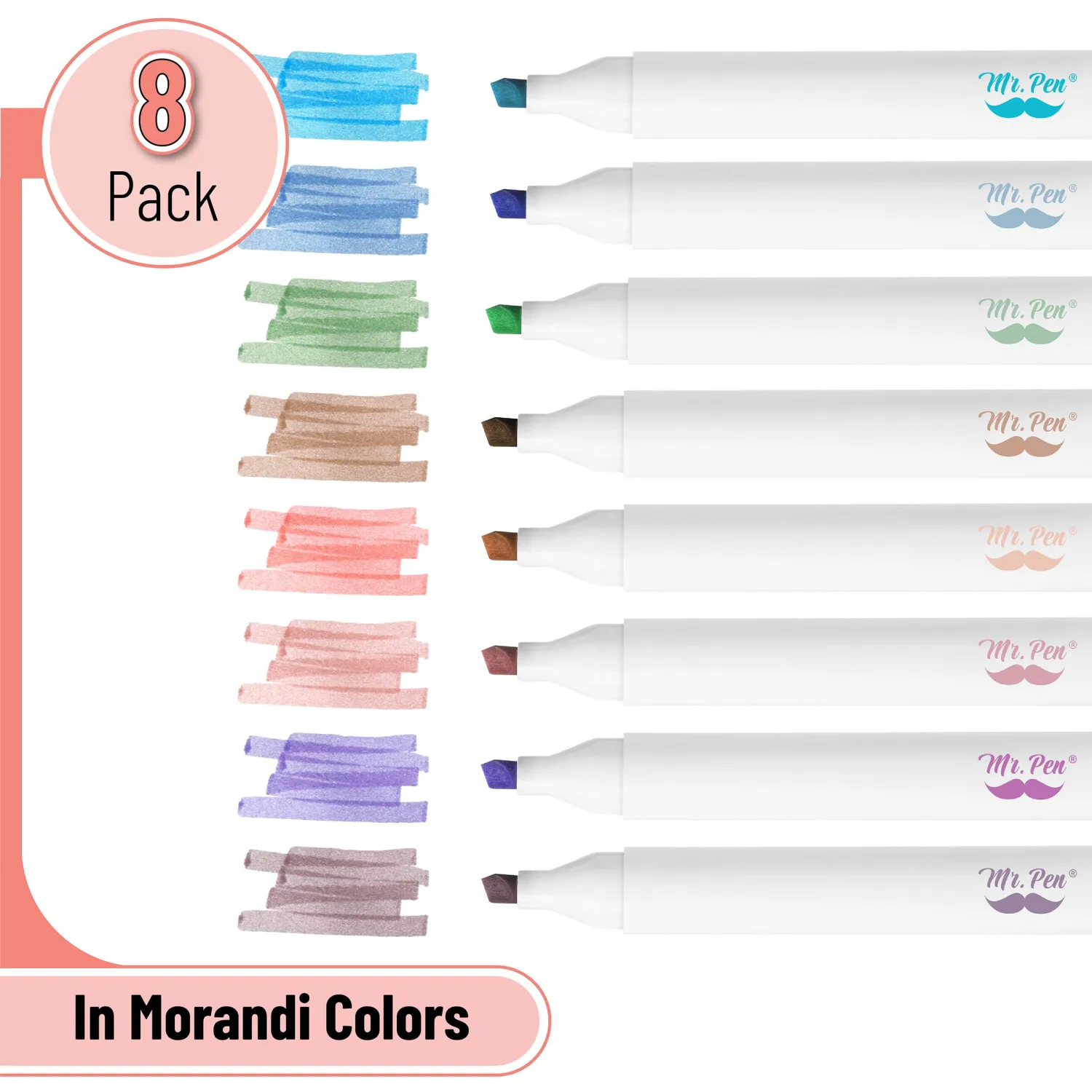 Mr. Pen Highlighter Set, 8 Pack - Morandi & Pastel Colors, Assorted Highlighters for Books