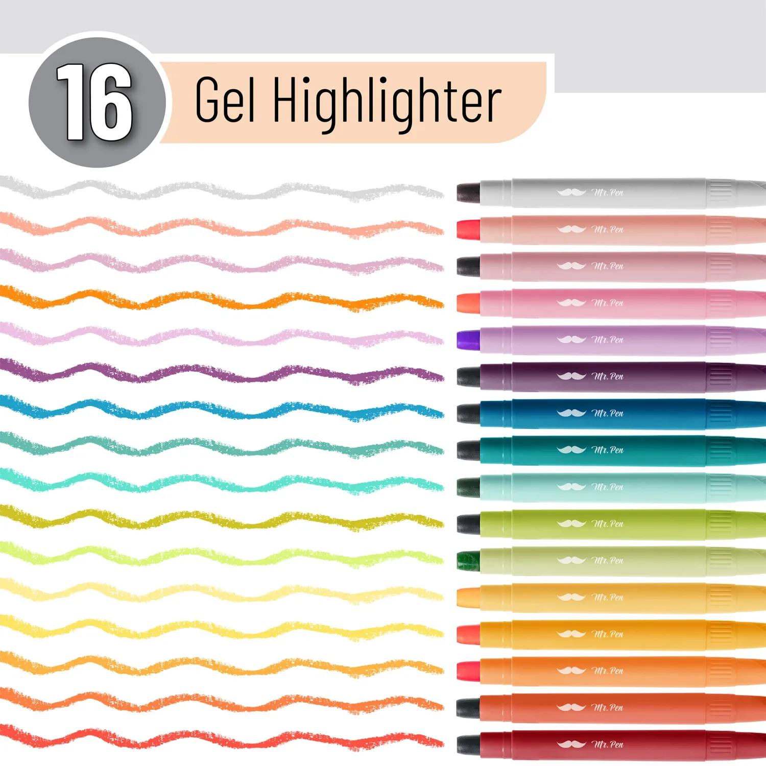 Mr. Pen- Gel Highlighter, 16 Pack Assorted Colors, No Bleed Gel Highlighters for Bibles and Markers