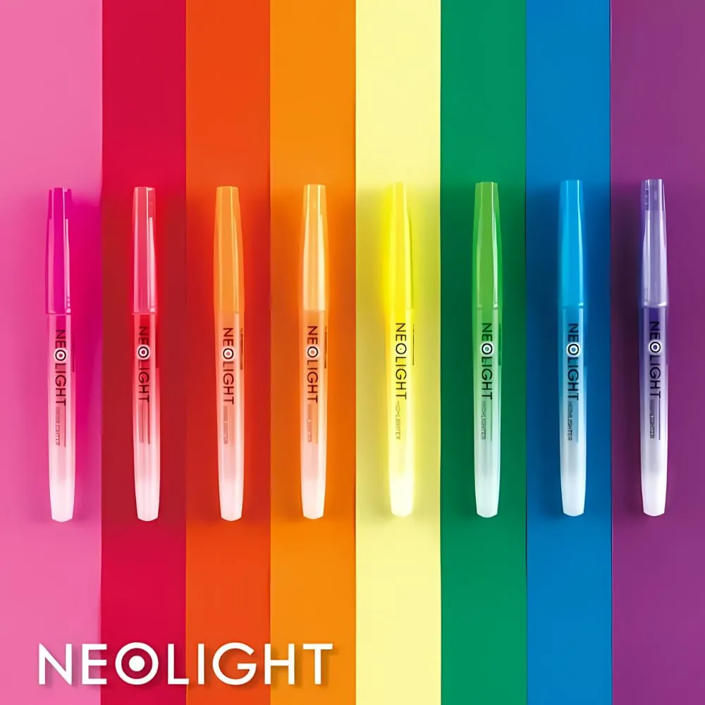 LINEPLUS NEOLIGHT Highlighter Set - Made in Korea | 8 Bright Neon Colors for Vivid Highlighting & Note-Taking | Smudge-Free, Quick-Dry Ink | Ideal for Study, Office, and Creative Use