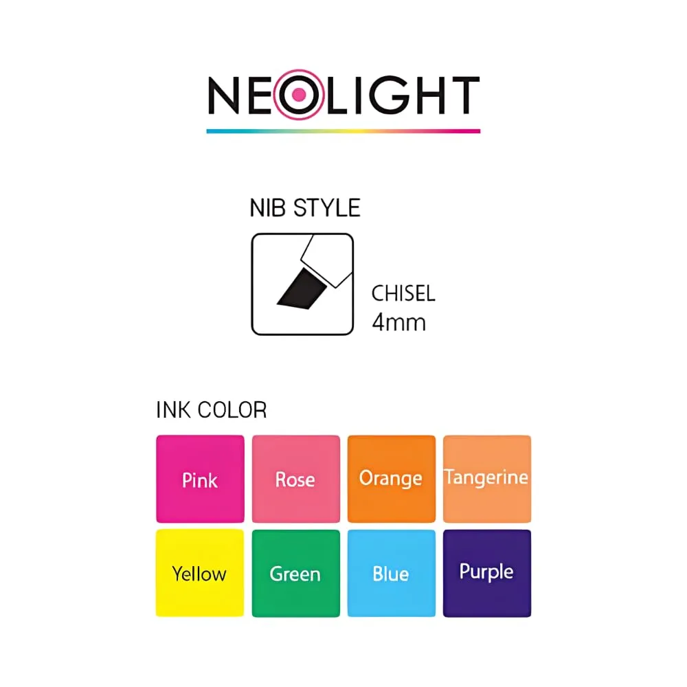 LINEPLUS NEOLIGHT Highlighter Set - Made in Korea | 8 Bright Neon Colors for Vivid Highlighting & Note-Taking | Smudge-Free, Quick-Dry Ink | Ideal for Study, Office, and Creative Use