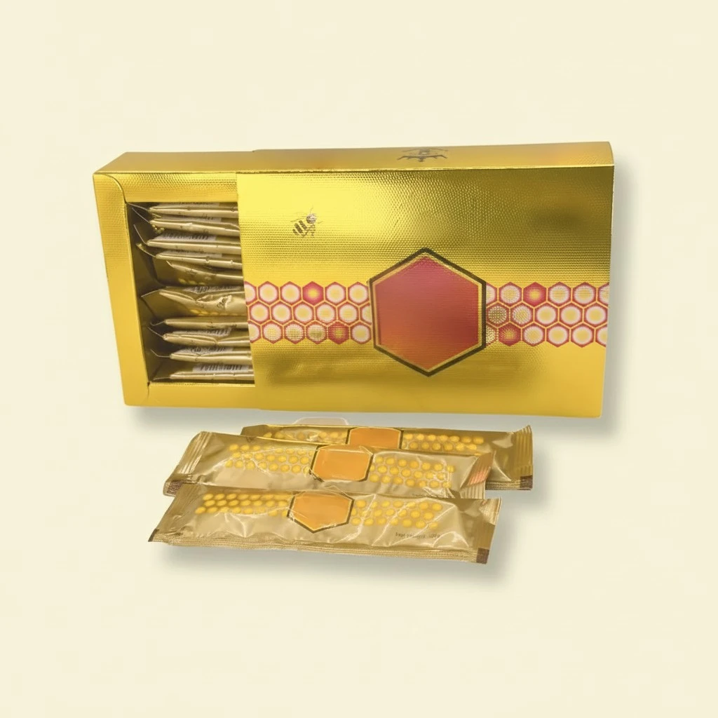 Large 12 Pack of Natural Honey Pack Enriched with Natural Jelly - Bee Pollen from Ginseng Blossoms & Herbs, Full Box of 20G Honey Sachets