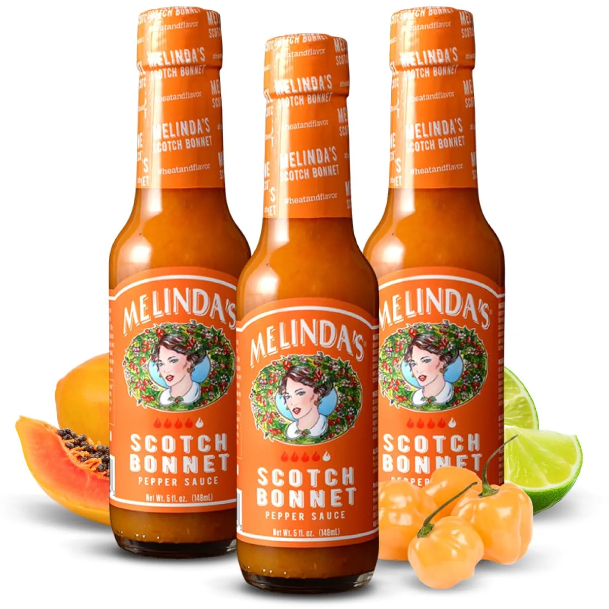 Melinda’s Scotch Bonnet Hot Sauce - Gourmet Scotch Bonnet Pepper Sauce - Made with Scotch Bonnet Peppers, Carrots, Papaya & Lime Juice - Keto, Kosher, Vegan, Gluten Free Hot Sauce - 5oz, 3 Pack