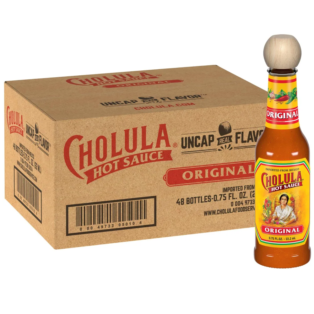 Cholula Original Hot Sauce Travel Sized Bottle, 48 count - 48 Pack of 0.75 Fluid Ounce Bottles of Hot Sauce with Mexican Peppers, Perfect Size for Delivery and Takeout Orders