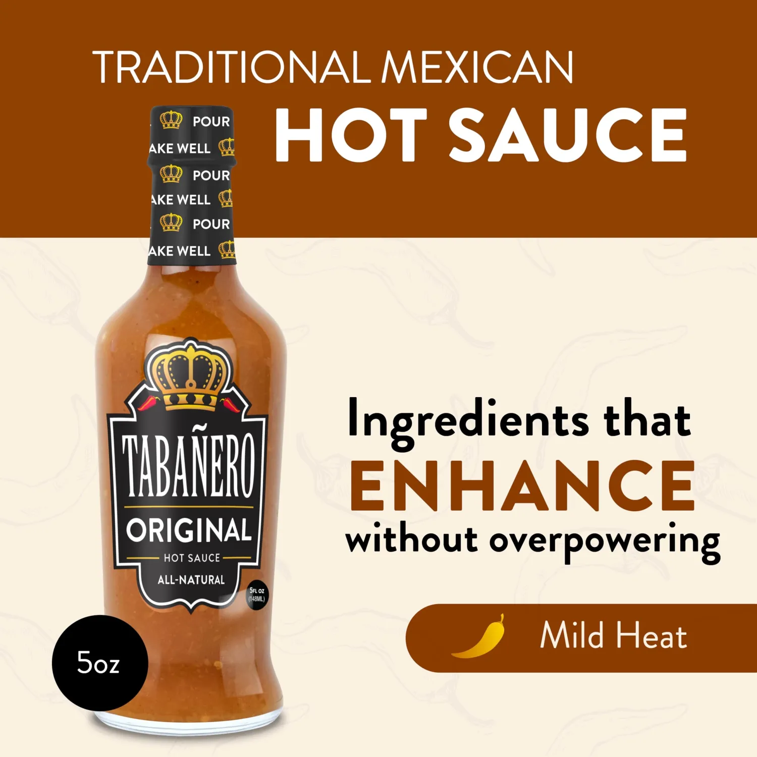 Original Hot Sauce by Tabañero, Gourmet Spicy Sauce, Hot Sauce Gifts, All Natural, Gluten Free, Vegan, Kosher, Made in the USA, 5 oz. Bottle