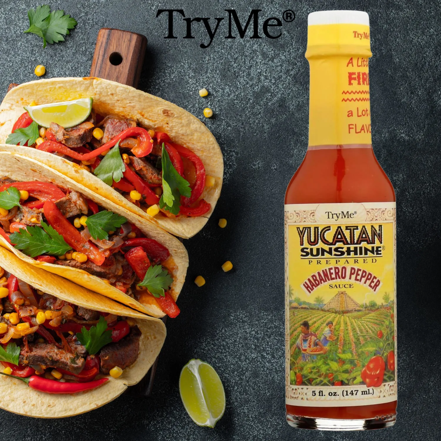 Try Me Yucatan Sunshine Habanero Pepper Sauce, 5oz Bottle (Pack of 2)