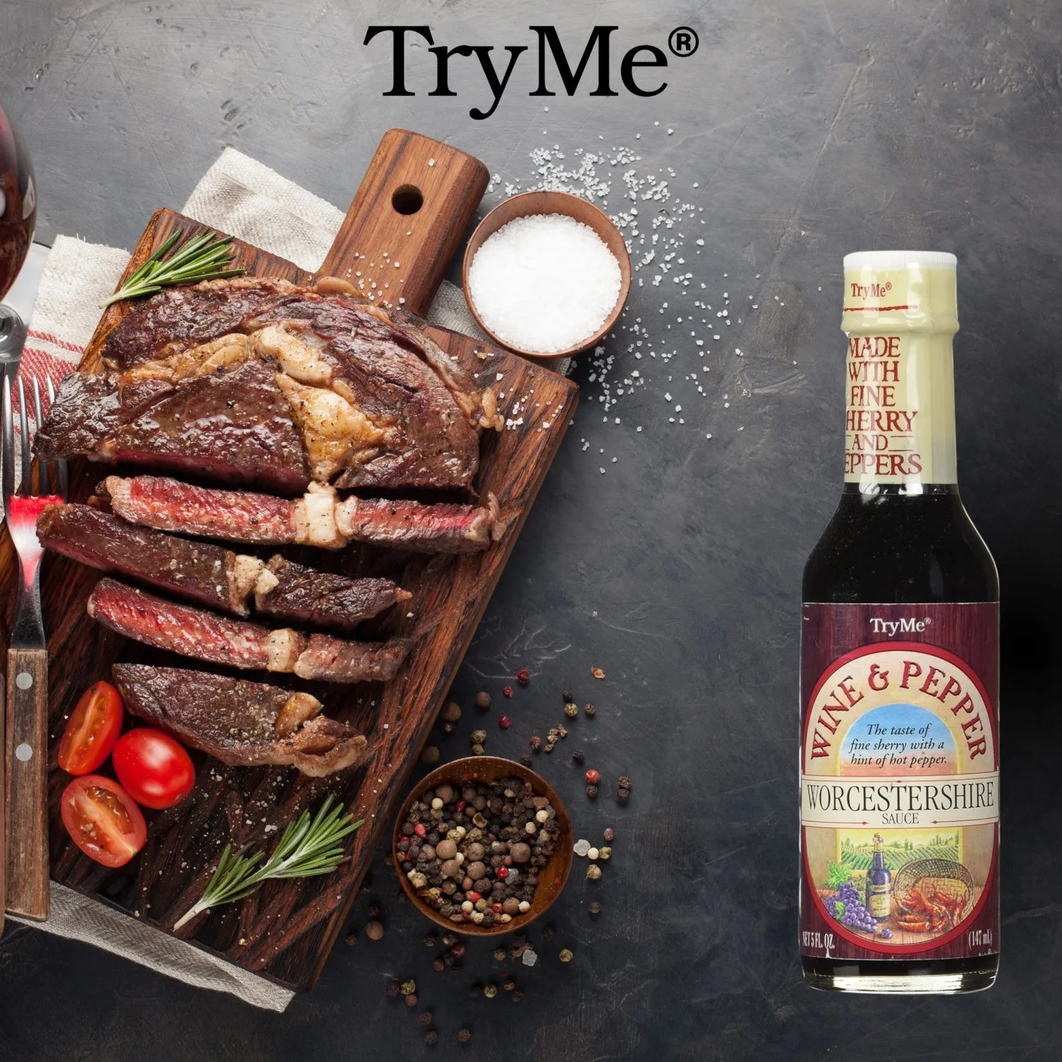 Try Me Wine and Pepper Worcestershire Sauce, 5oz Bottle (Pack of 1)