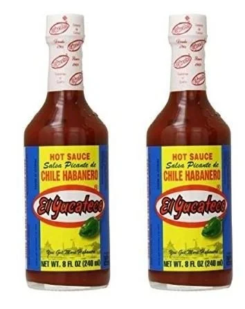 El Yucateco Chile Habanero Hot Sauce Bottle Red, 8 Ounce (Pack of 2)