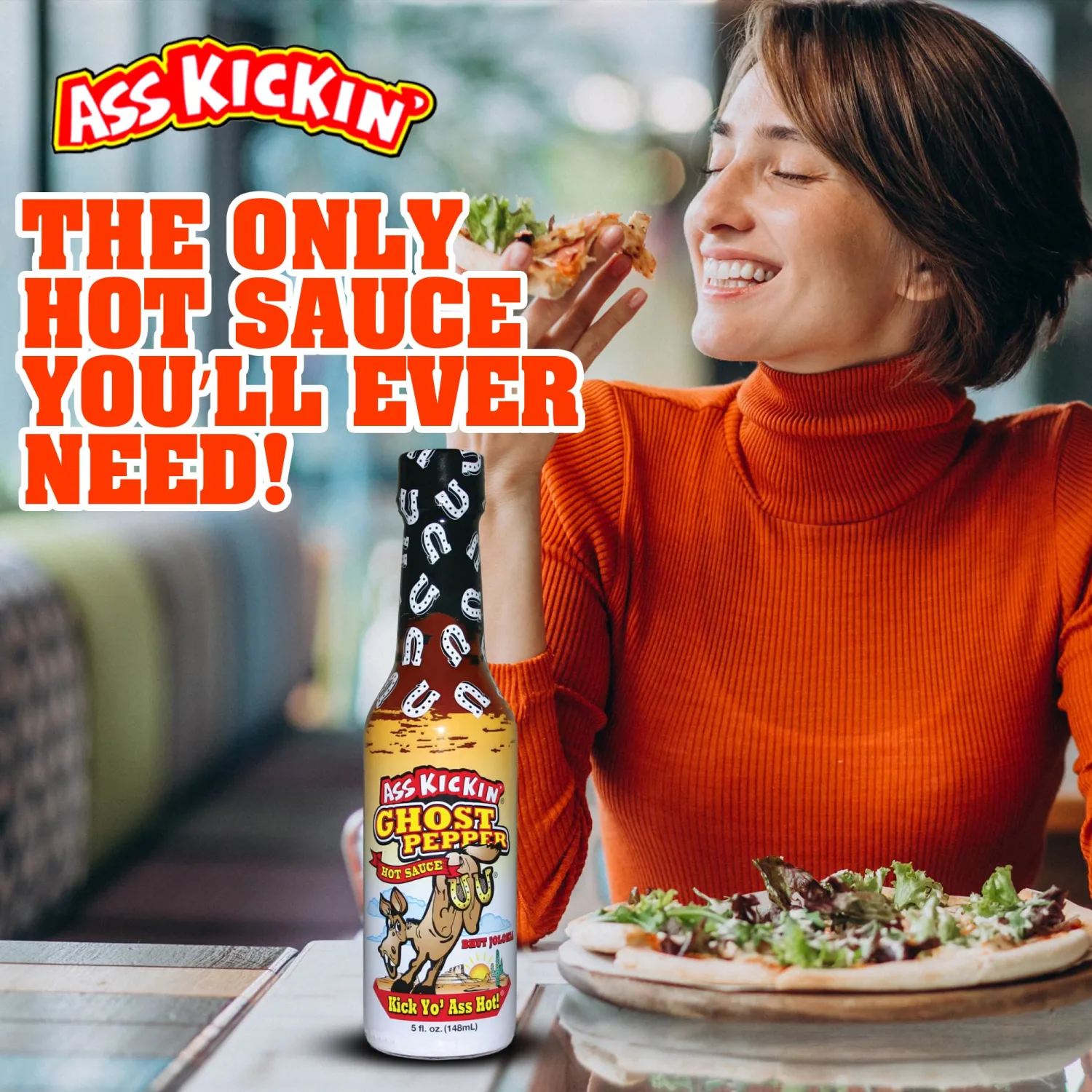 ASS KICKIN' Ghost Pepper Hot Sauce - 5 oz - Premium Gourmet Hot Sauce for Chicken Wings and Breakfast Burritos–Perfect Stocking Stuffers or Christmas Gifts for the Hot Sauce Fan-Try if you Dare!