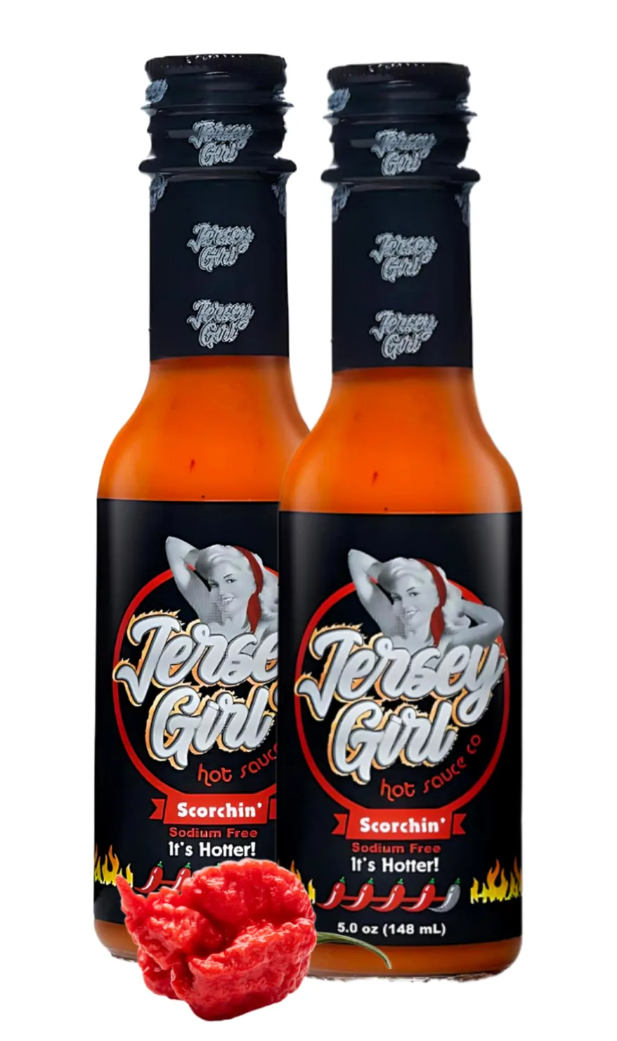 Jersey Girl Scorchin' No Salt/Sodium Free Hot Sauce 5oz (Carolina Reaper & Dragon's Breath Pepper Sauce (2 Pack) - All Natural