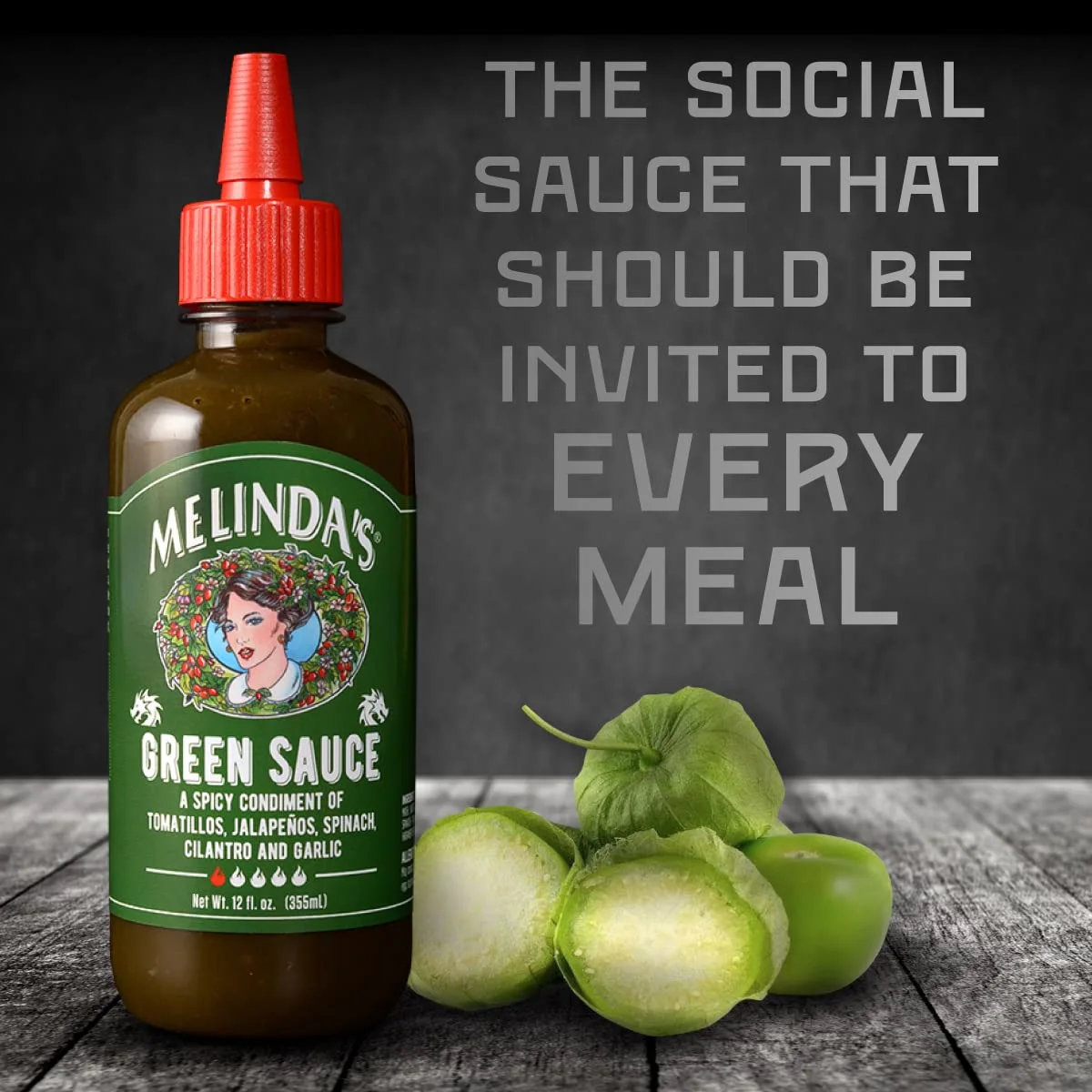 Melinda’s Green Sauce - Gourmet Mild Chile Verde Hot Sauce Made With Fresh Ingredients, Tomatillos, Jalapeño, Spinach & Cilantro - Kosher - 12 oz, 1 Pack