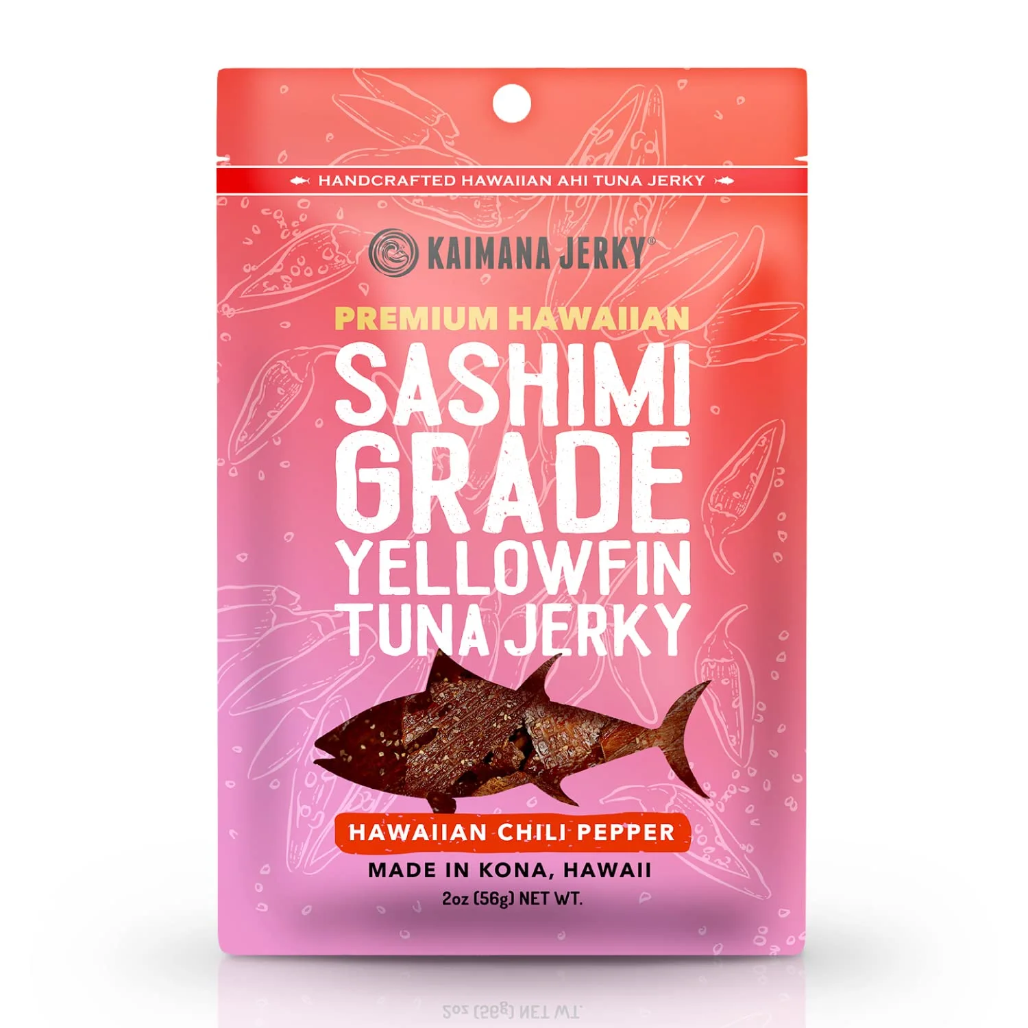 Kaimana Ahi Tuna Jerky Hawaiian Chili Pepper 2 Ounce - Soft and Tasty - Premium Fish Jerky Made in the USA. High in Omega 3's, All Natural and Wild Caught