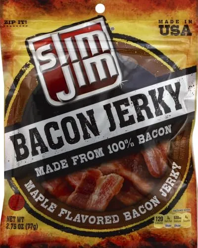 Slim Jim Bacon Jerky, Maple Flavor Meat Snacks, Easy, On-the-Go School, Work and Travel Snacks, 2.75 OZ Bag