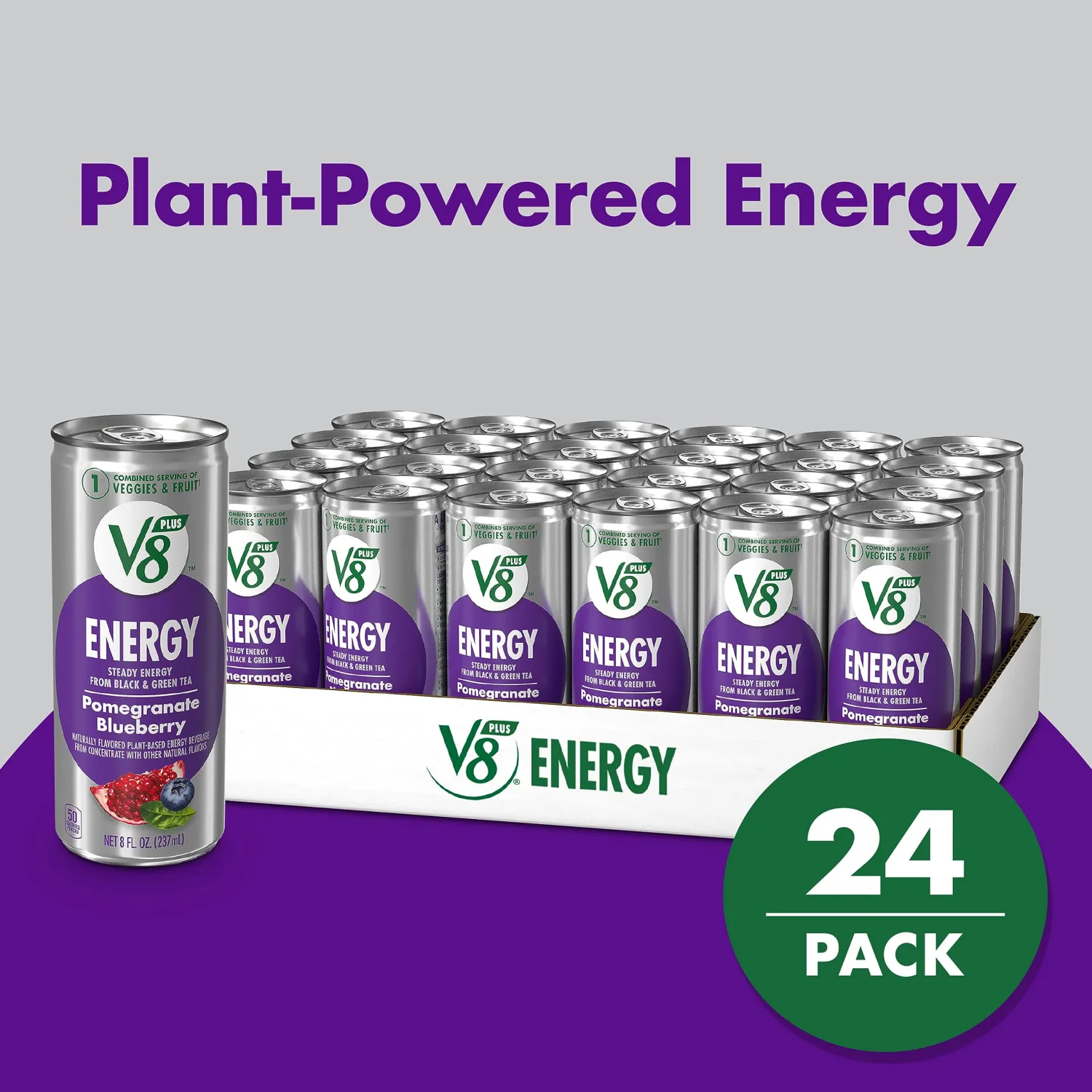 V8 +Energy Pomegranate Blueberry Juice Energy Drink, 8 fl oz Can (Pack of 48)