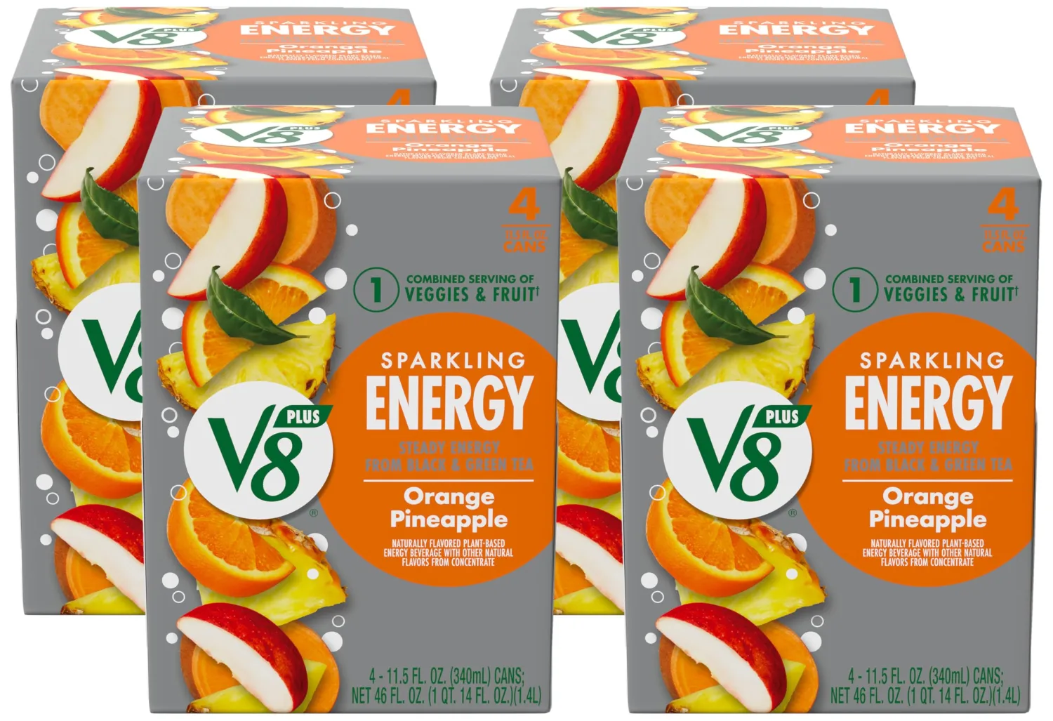 V8 SPARKLING +ENERGY Orange Pineapple Energy Drink, 11.5 fl oz Can (Pack of 16)