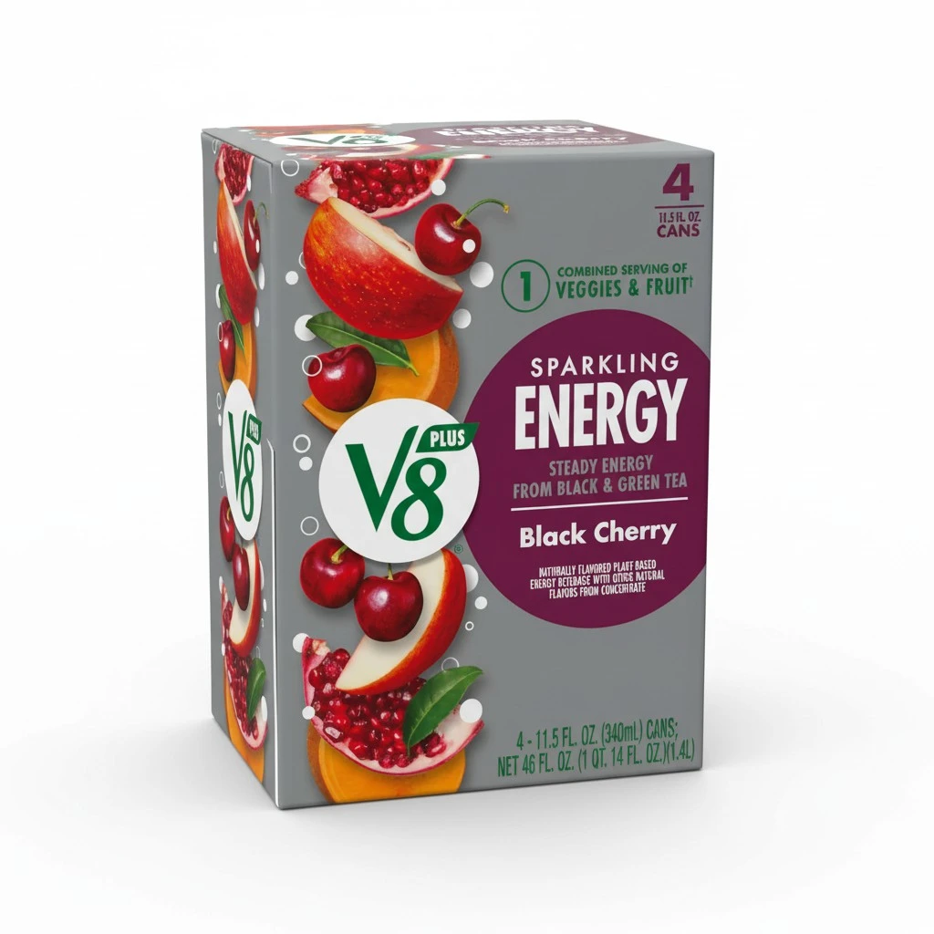 V8 SPARKLING +ENERGY Black Cherry Energy Drink, 11.5 fl oz Can (Pack of 4)