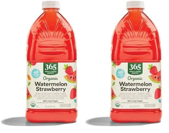 365 By Whole Foods Market, Juice Reduced Sugar Watermelon Strawberry Organic, 64 Fl Oz (Pack of 2)