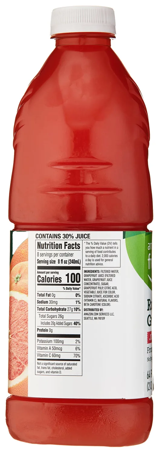 Amazon Fresh, Ruby Red Grapefruit Juice from Concentrate, 64 Fl Oz