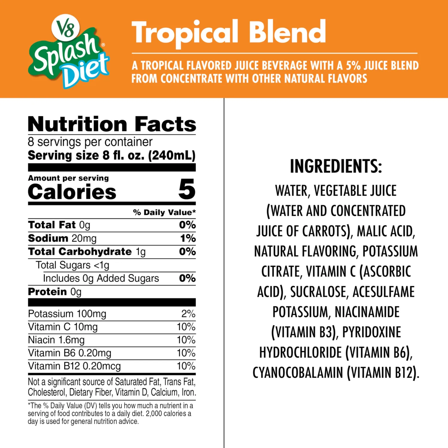V8 Splash Diet Tropical Blend Flavored Beverage, 64 fl oz Bottle
