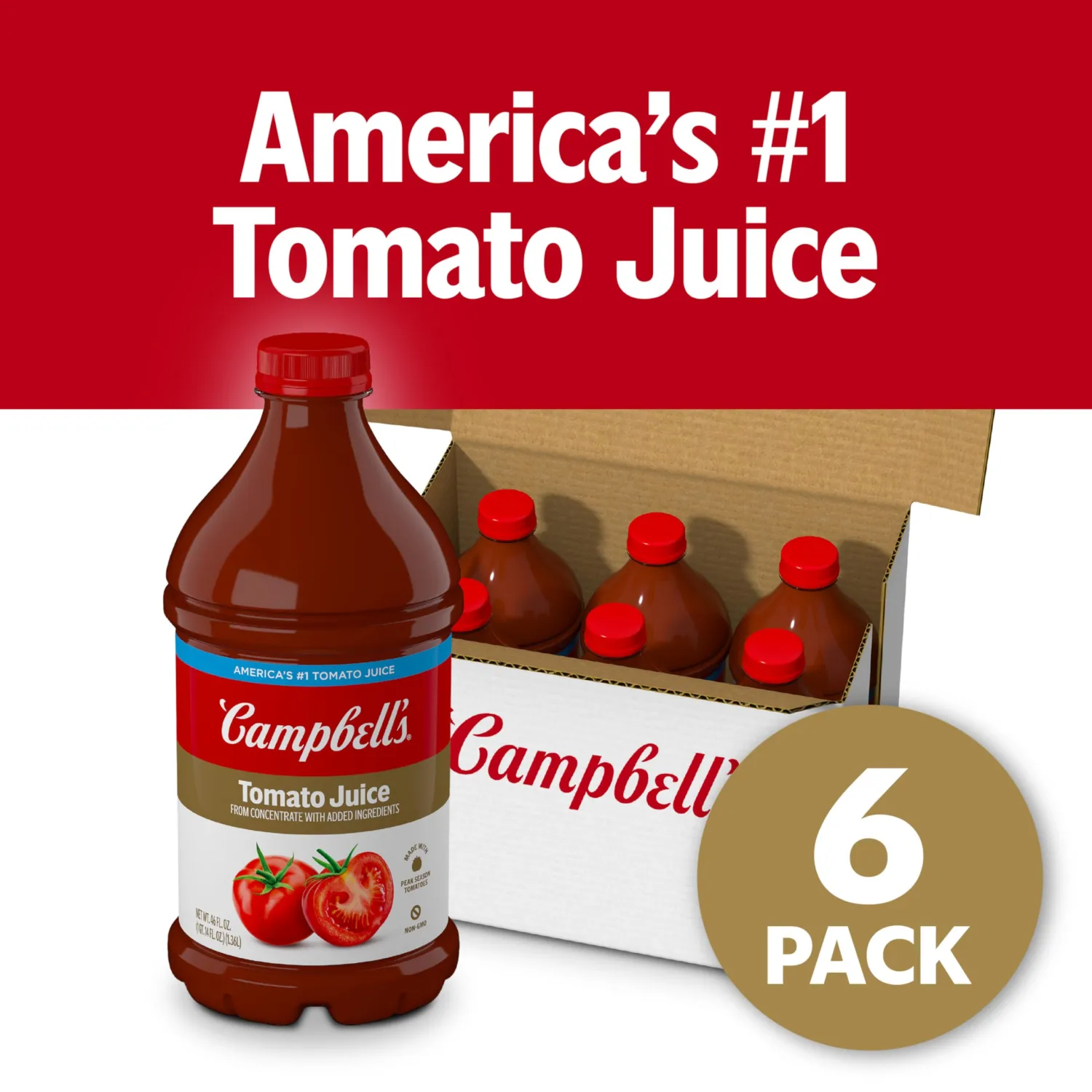Campbell's Tomato Juice, 46 oz. Bottle (Pack of 6)