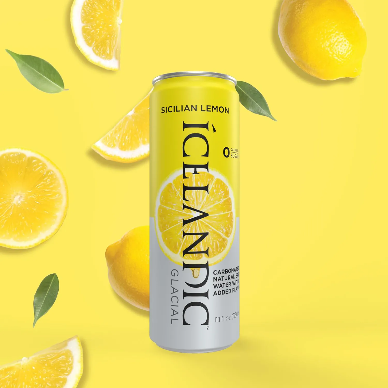 Icelandic Glacial Sparkling Water, Sicilian Lemon, 330 ml / 11.1 Fl Oz Cans (Pack of 10)