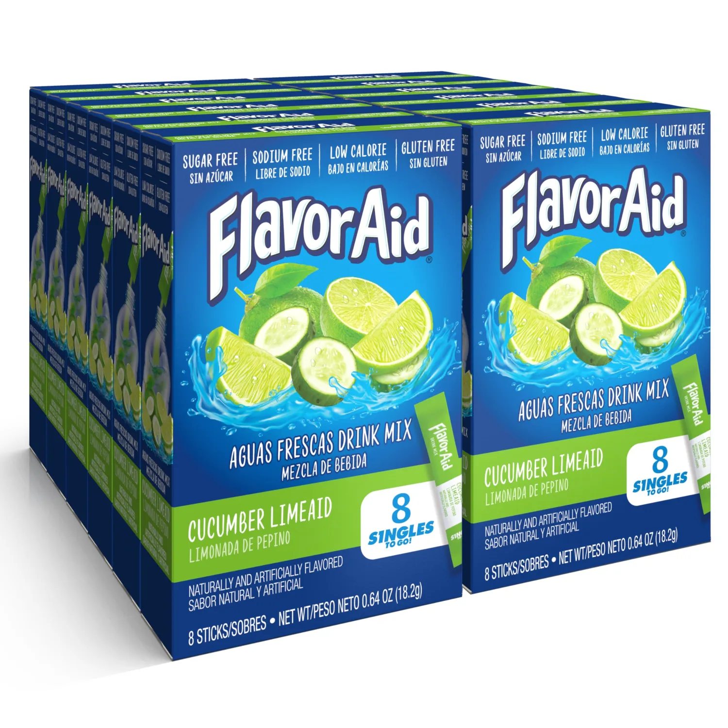 Flavor Aid Singles To Go Powder Packets, Water Drink Mix, Watertok Cucumber Lime, 96 Servings, 8 Count, Pack of 12