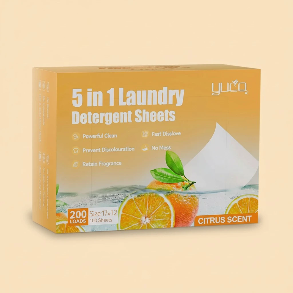 YUCO Citrus Scented Detergent Sheets 200 Loads, Eco Friendly Laundry Soap Sheets, Liquid Free Washer Sheets Detergent Hypoallergenic Plastic Free