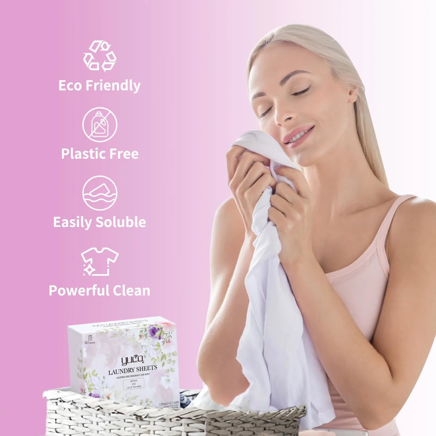 YUCO Travel Laundry Detergent Sheets 80 Loads, Liquidless Detergent Sheets for Travel, No Mess No Plastic Jug Concentrated Laundry Sheet Hypoallergenic, Jasmine And Lily of the Valley Scent