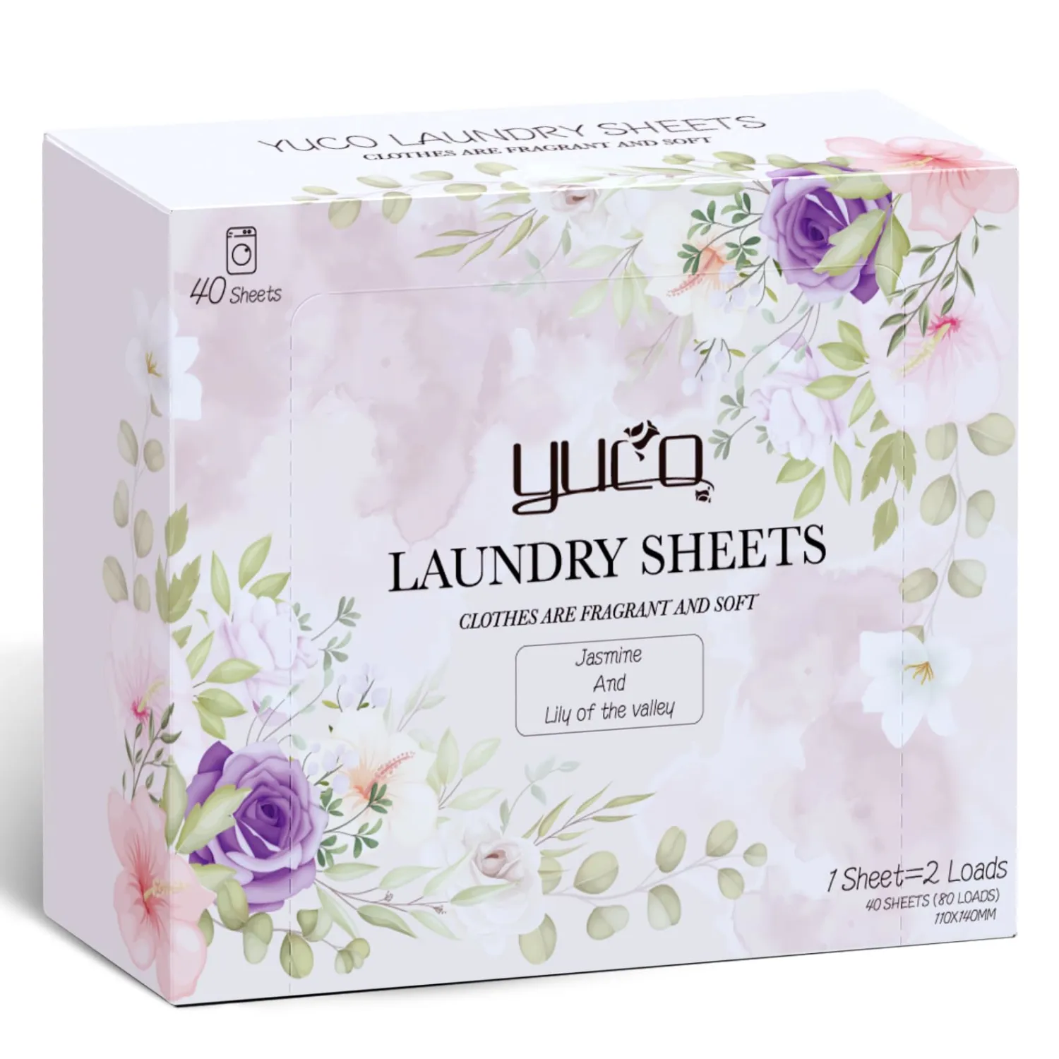 YUCO Travel Laundry Detergent Sheets 80 Loads, Liquidless Detergent Sheets for Travel, No Mess No Plastic Jug Concentrated Laundry Sheet Hypoallergenic, Jasmine And Lily of the Valley Scent