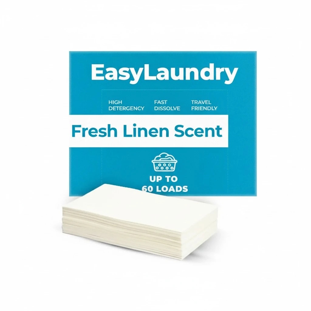 Detergent Sheets - 60 Loads - Fresh Linen Scent - Eco Friendly, Plastic Free, Travel Friendly - Powerful Stain Removal - Works in Hard Water & All Machines - Sensitive Skin Safe