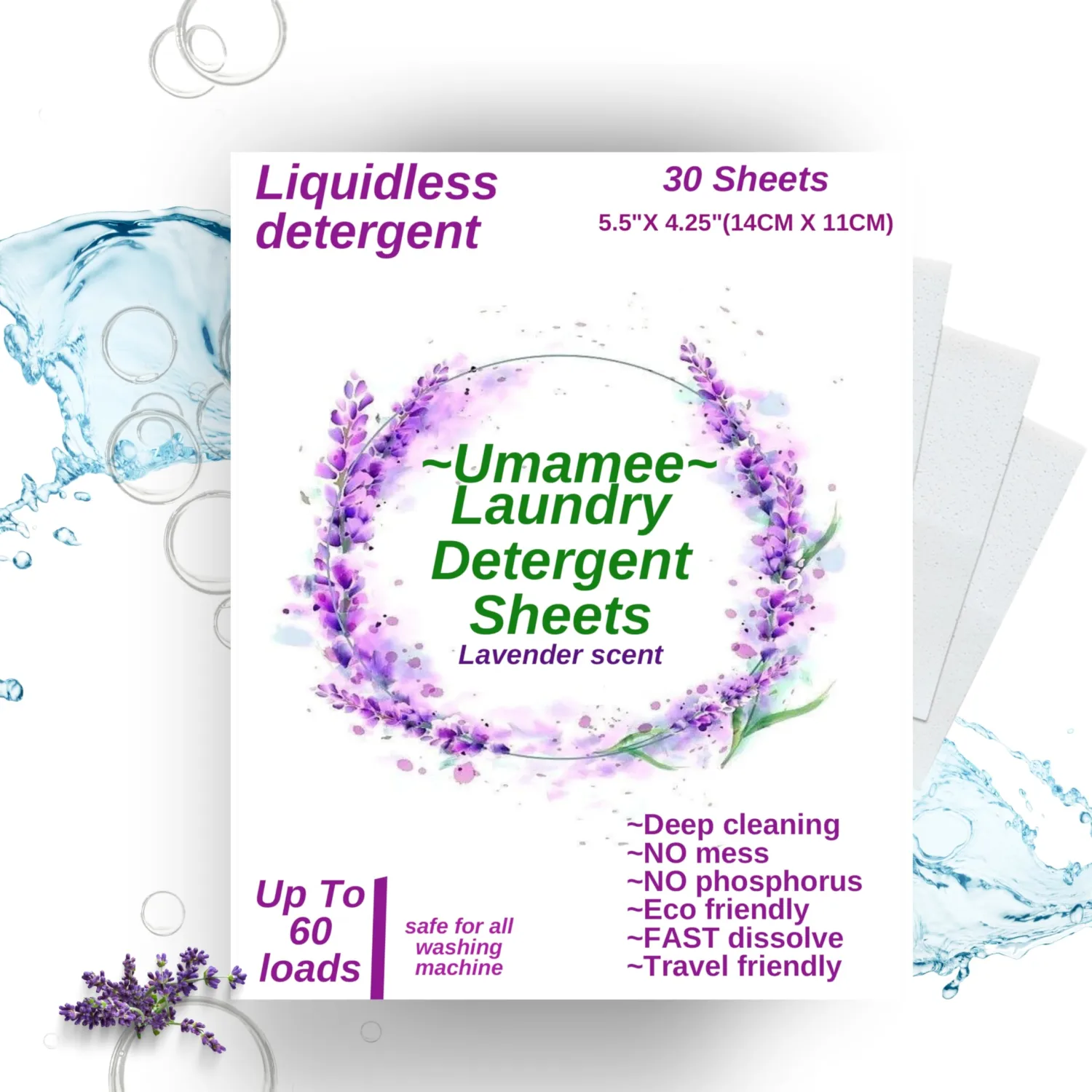 Laundry Detergent Sheets Clean Earth Lavender Scent - 60 Loads No Plastic Jug Concentrated 30 Laundry Sheets, Travel Friendly Laundry Soap Sheet