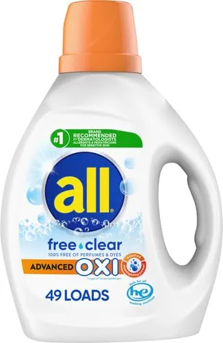 All Liquid Laundry Detergent with Oxi Stain Removers and Whiteners, Free Clear, 49 Loads, 88 Fluid Ounce