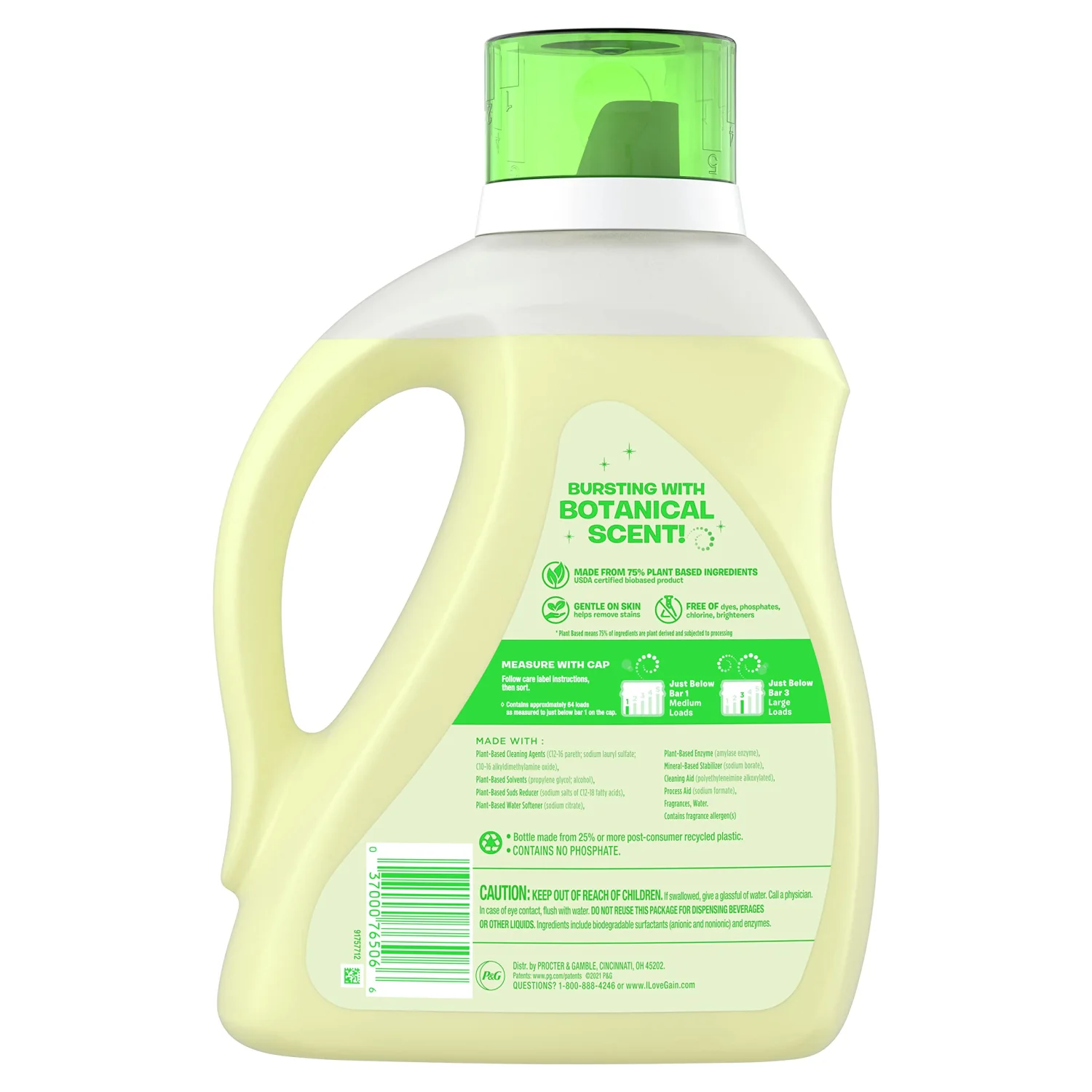Gain Botanicals Plant Based Laundry Detergent, White Tea & Lavender, 64 Loads 92 fl oz, HE Compatible