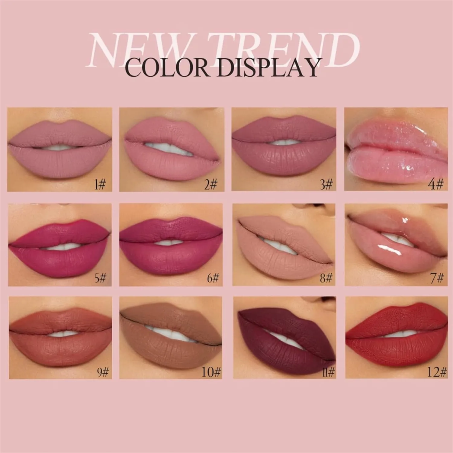 BONNIE CHOICE 12Pcs Nude Matte Liquid Lipstick Set, Waterproof Long Lasting Non-Stick Cup 12 Colors Nude Lipstick 24 Hour Not Fade Matte Lipstick Professional Lip Gloss Makeup Gift Sets for Women