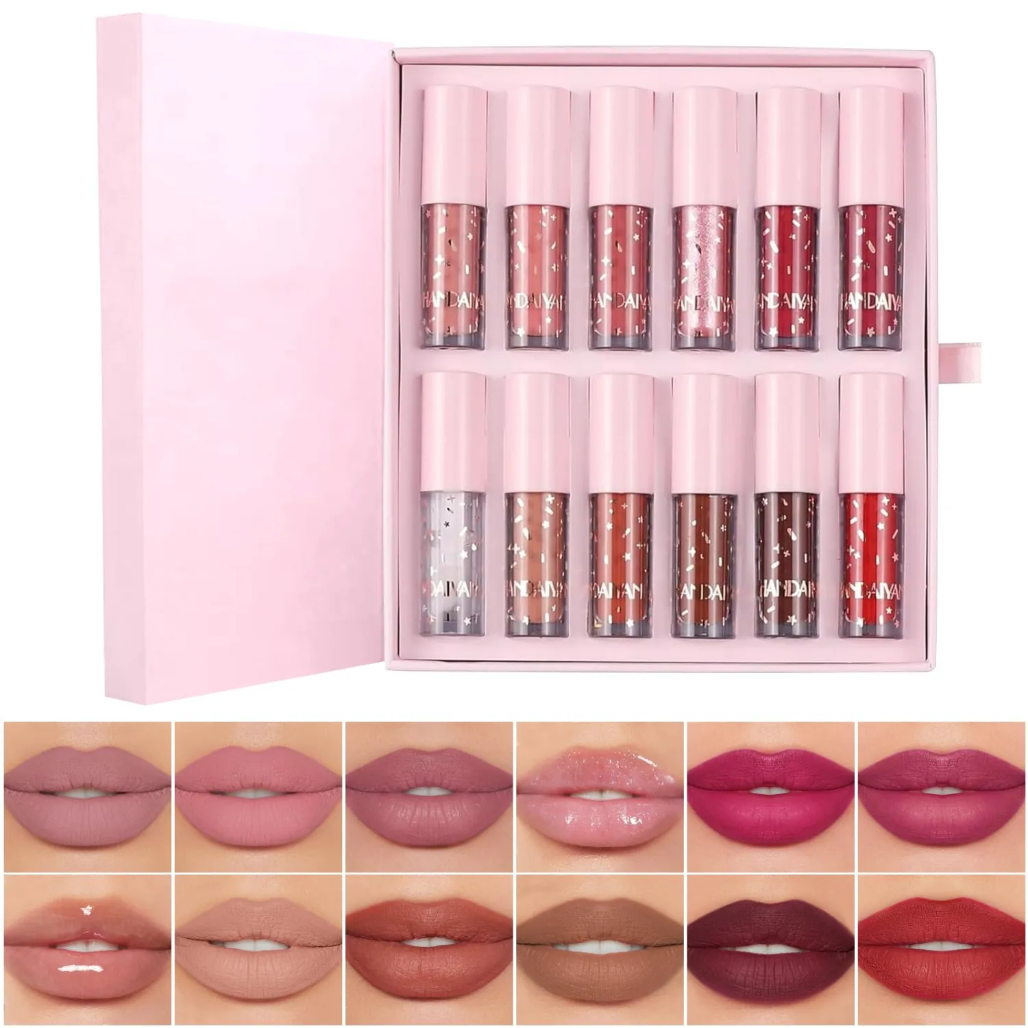 BONNIE CHOICE 12Pcs Nude Matte Liquid Lipstick Set, Waterproof Long Lasting Non-Stick Cup 12 Colors Nude Lipstick 24 Hour Not Fade Matte Lipstick Professional Lip Gloss Makeup Gift Sets for Women