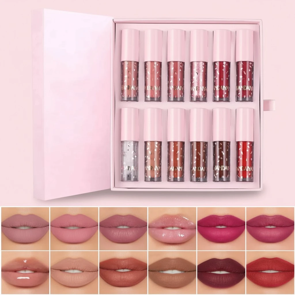 BONNIE CHOICE 12Pcs Nude Matte Liquid Lipstick Set, Waterproof Long Lasting Non-Stick Cup 12 Colors Nude Lipstick 24 Hour Not Fade Matte Lipstick Professional Lip Gloss Makeup Gift Sets for Women