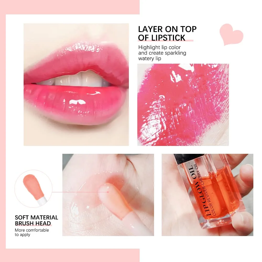 Hydrating Lip Oil Plumper Gloss - Moisturizing, No-Sticky Lip Balm for Soft, Smooth Lips (Pink)