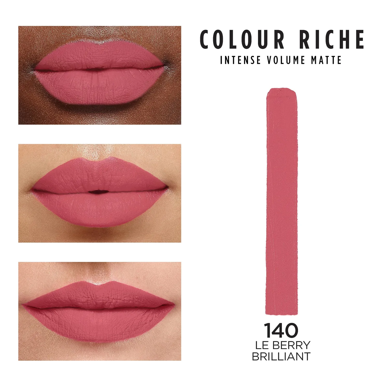 L’Oréal Paris Colour Riche Intense Volume Matte Lipstick, Lip Makeup Infused with Hyaluronic Acid for up to 16HR Wear, Le Berry Brilliant, 0.06 Oz