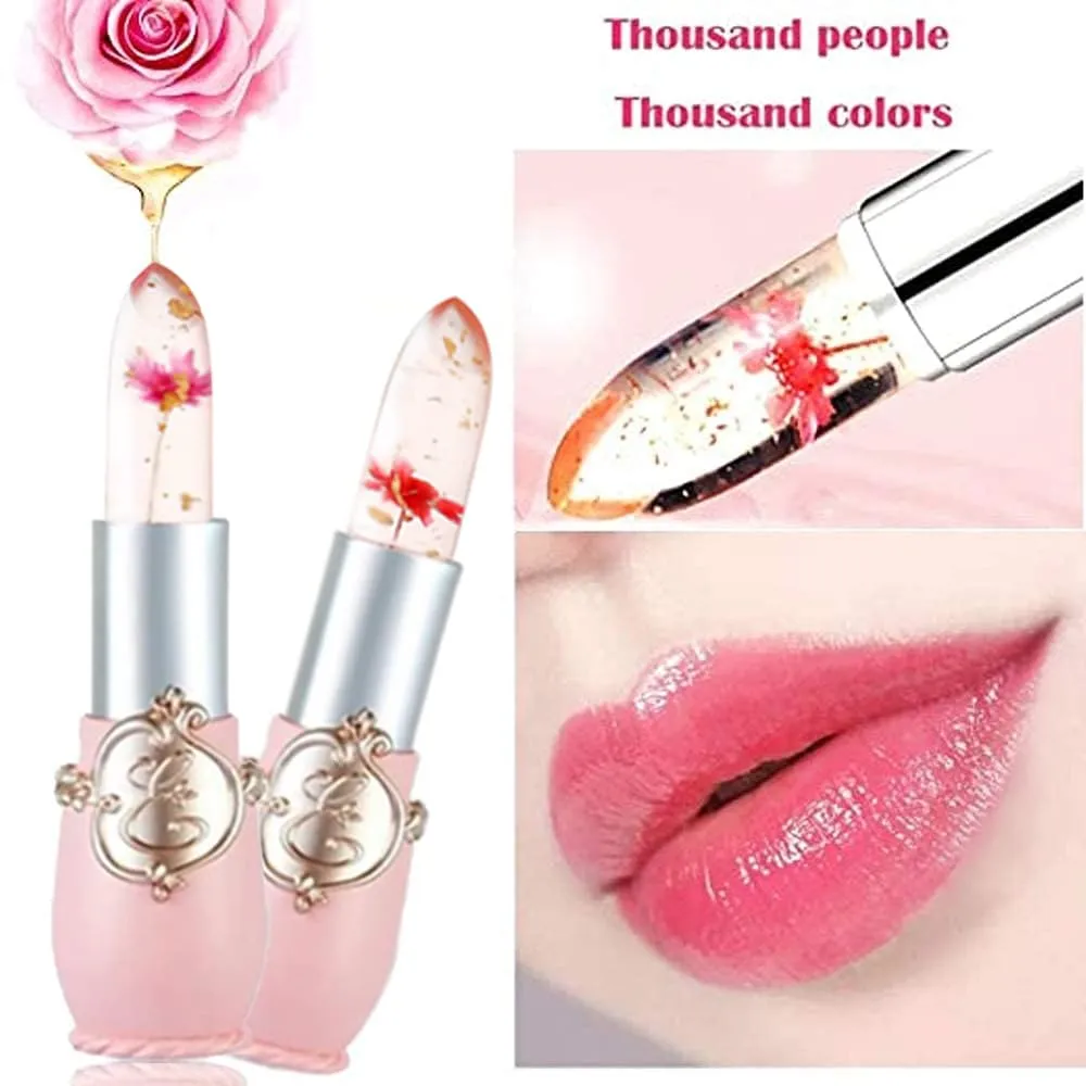 BINGBRUSH 2Pcs Color Changing Lipstick,Pink Crystal Flower Jelly PH Mood Long Lasting Labiales Lip Care Moisturizer Lip Balm Korean Magic Lip Gloss Makeup Lipstick Set for Women