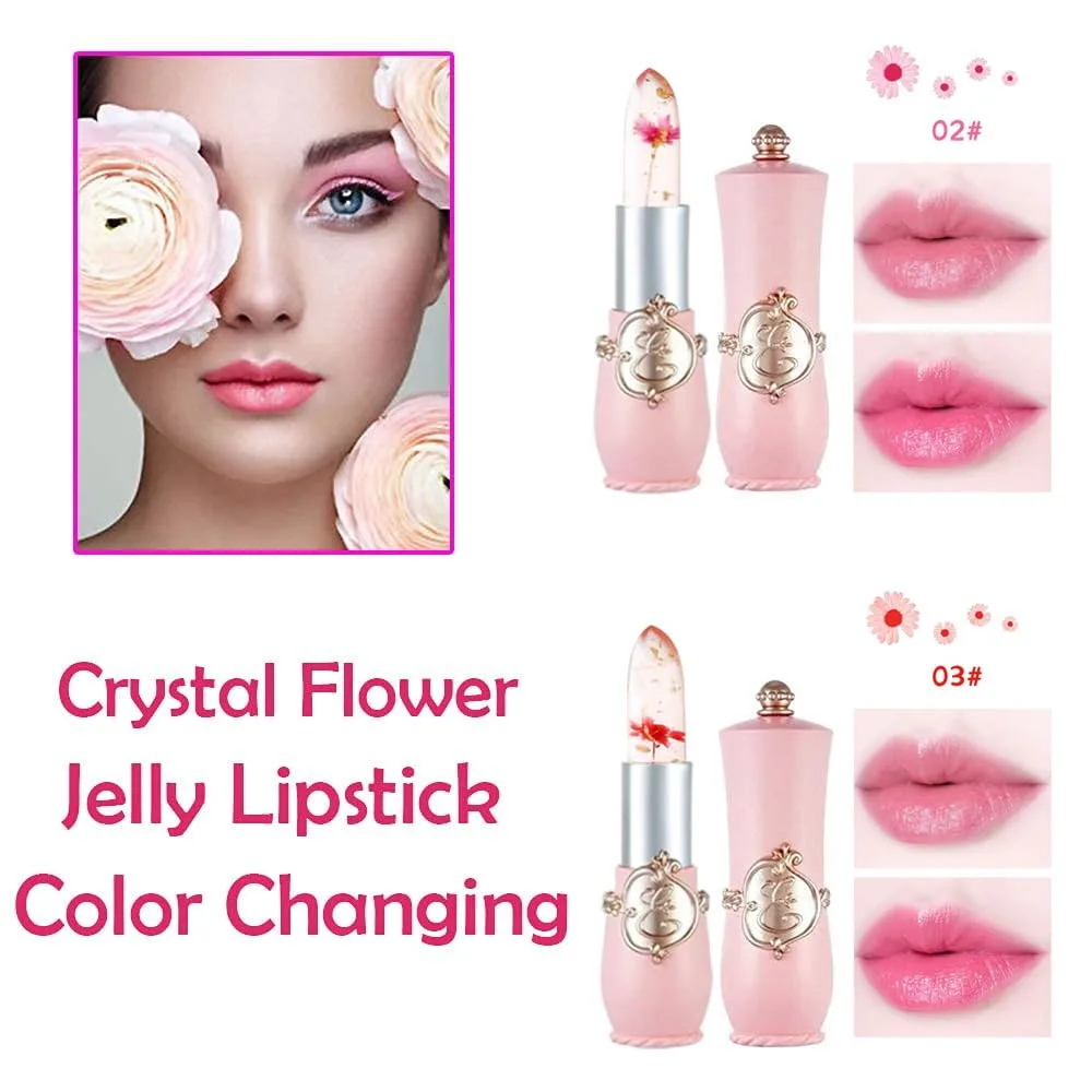 BINGBRUSH 2Pcs Color Changing Lipstick,Pink Crystal Flower Jelly PH Mood Long Lasting Labiales Lip Care Moisturizer Lip Balm Korean Magic Lip Gloss Makeup Lipstick Set for Women