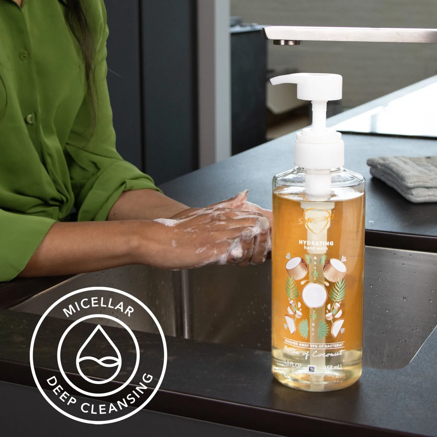 Safeguard Hydrating Liquid Hand Soap, Coconut Scent, Made with Plant Based Cleansers, 15.5 oz