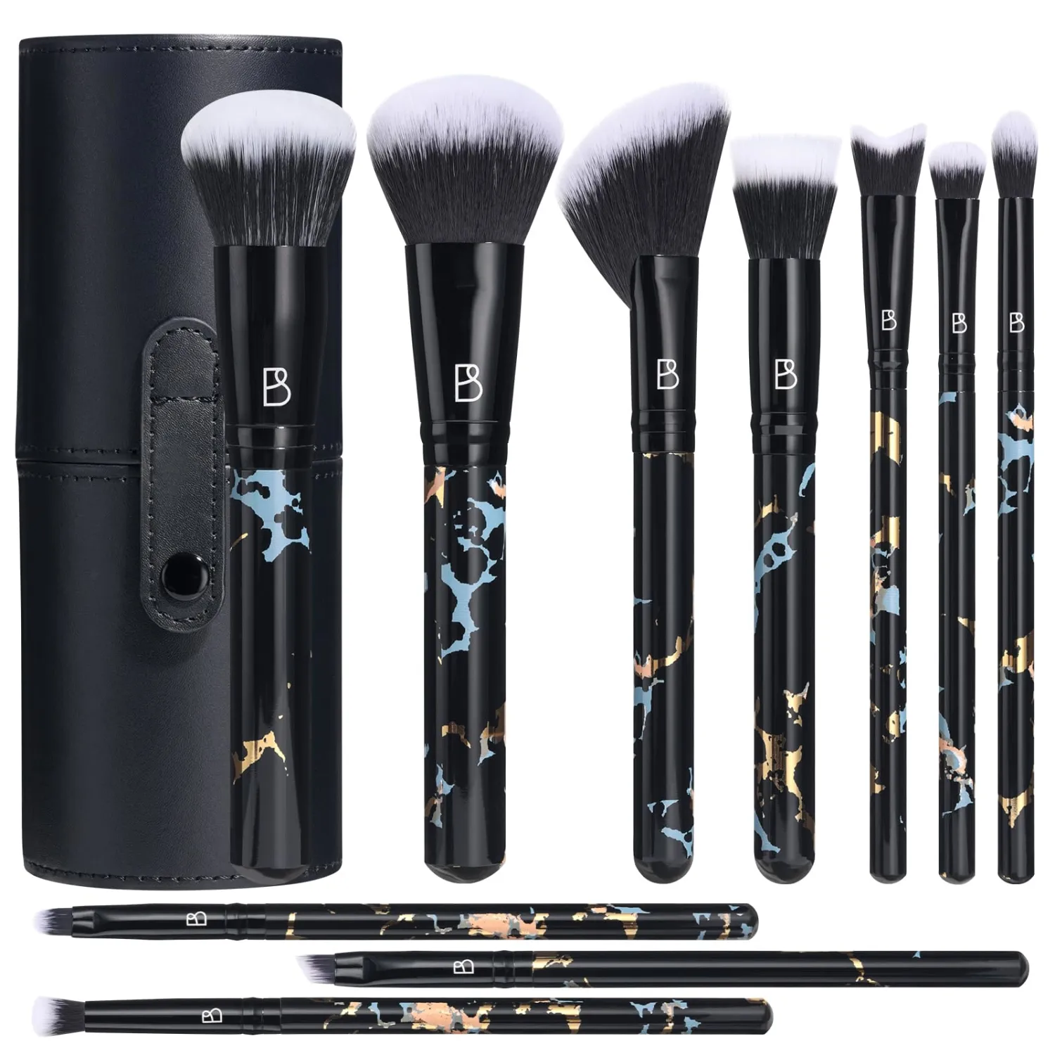 BS-MALL Makeup Brushes NO Smell 10 PCS Set Black Color Synthetic Foundation Powder Concealers Eyeshadows with Black Case