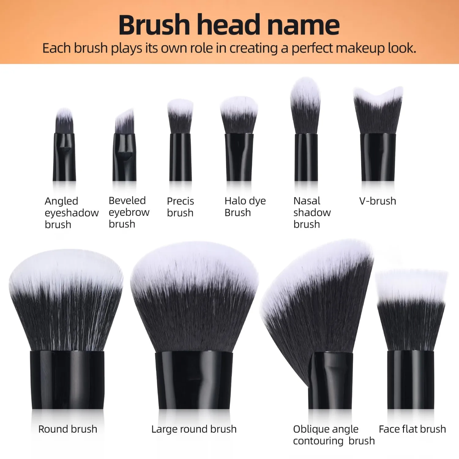 BS-MALL Makeup Brushes NO Smell 10 PCS Set Black Color Synthetic Foundation Powder Concealers Eyeshadows with Black Case