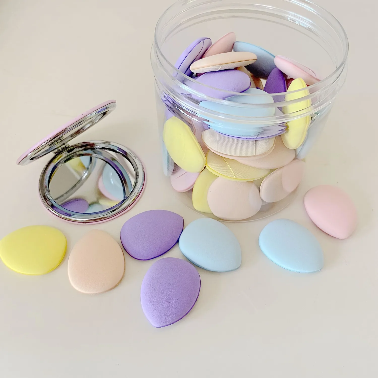 50 PCS Small Mini Makeup Sponges and Powder Puff with Makeup Mirror, Multi Colored Beauty Blender Makeup Sponge Facial Makeup Tools (Makeup Powder puff)